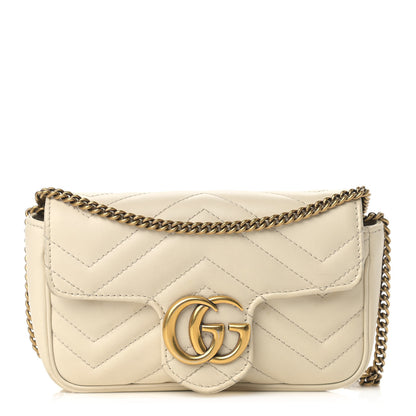 Gucci Calfskin Matelasse Super Mini GG Marmont Shoulder Bag White 1 of 17
