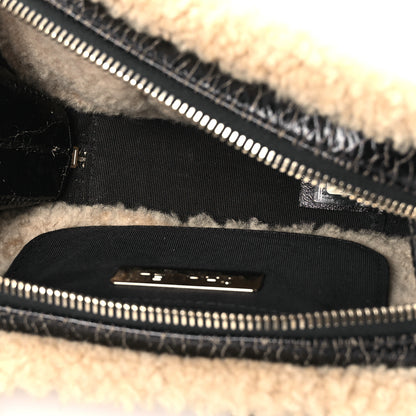 Chanel Shiny Crumpled Sheepskin Shearling Waist Bag Black Beige 5 of 13