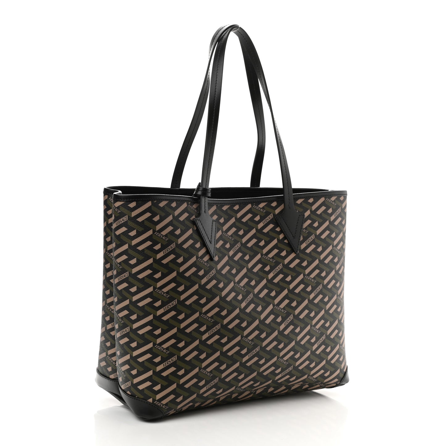 Coated Canvas Calfskin La Greca Medusa Music Signature Shopper Tote Bag Black Khaki Multicolor