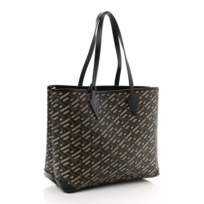 Versace Coated Canvas Calfskin La Greca Medusa Music Signature Shopper Tote Bag Black Khaki Multicolor 3 of 9