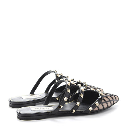 Valentino Garavani Calfskin Boudoir Rockstud Flat Cage Mules 35.5 Rose Cannelle Black 4 of 9