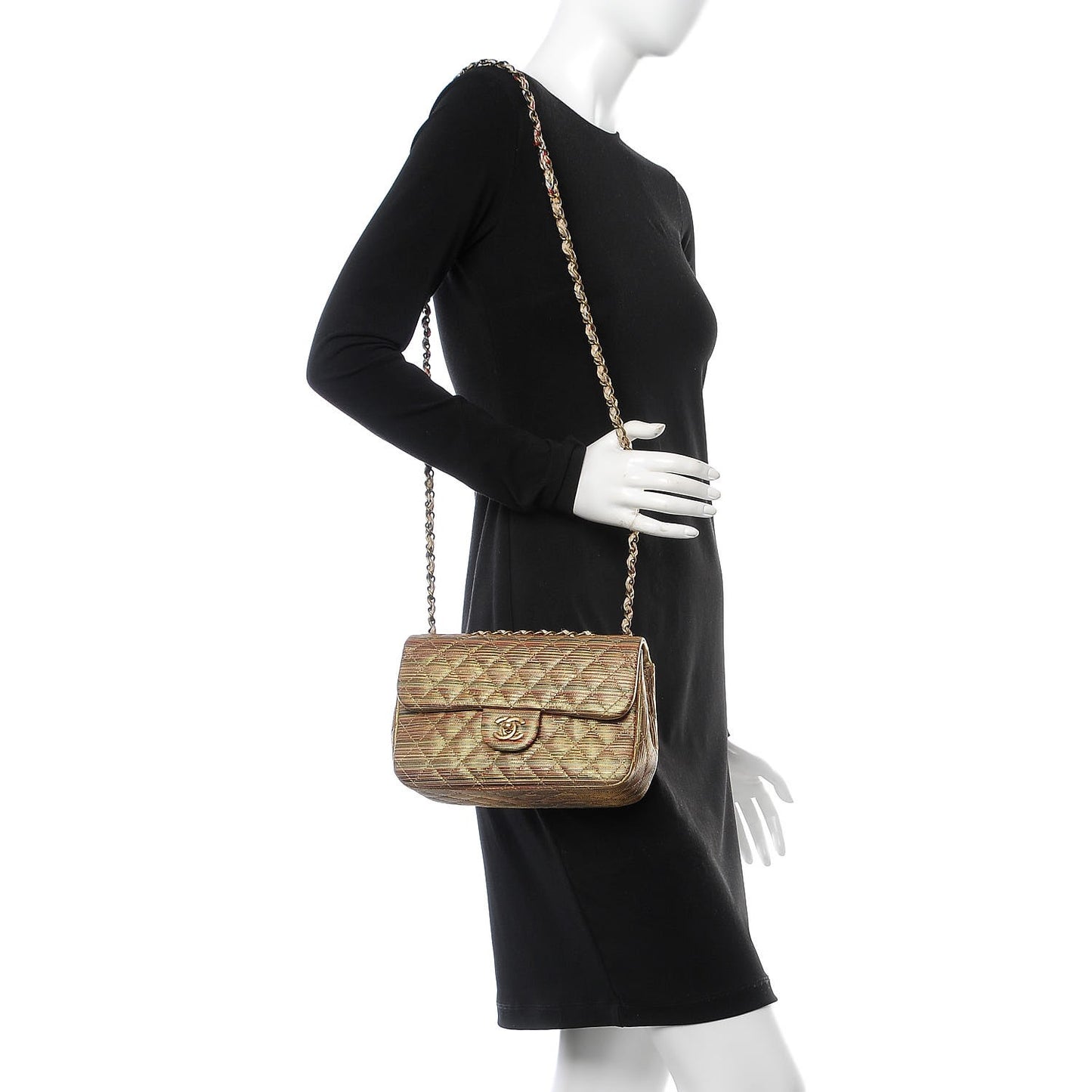 Metallic Sheepskin Thin Striped Small Single Flap Multicolor Gold