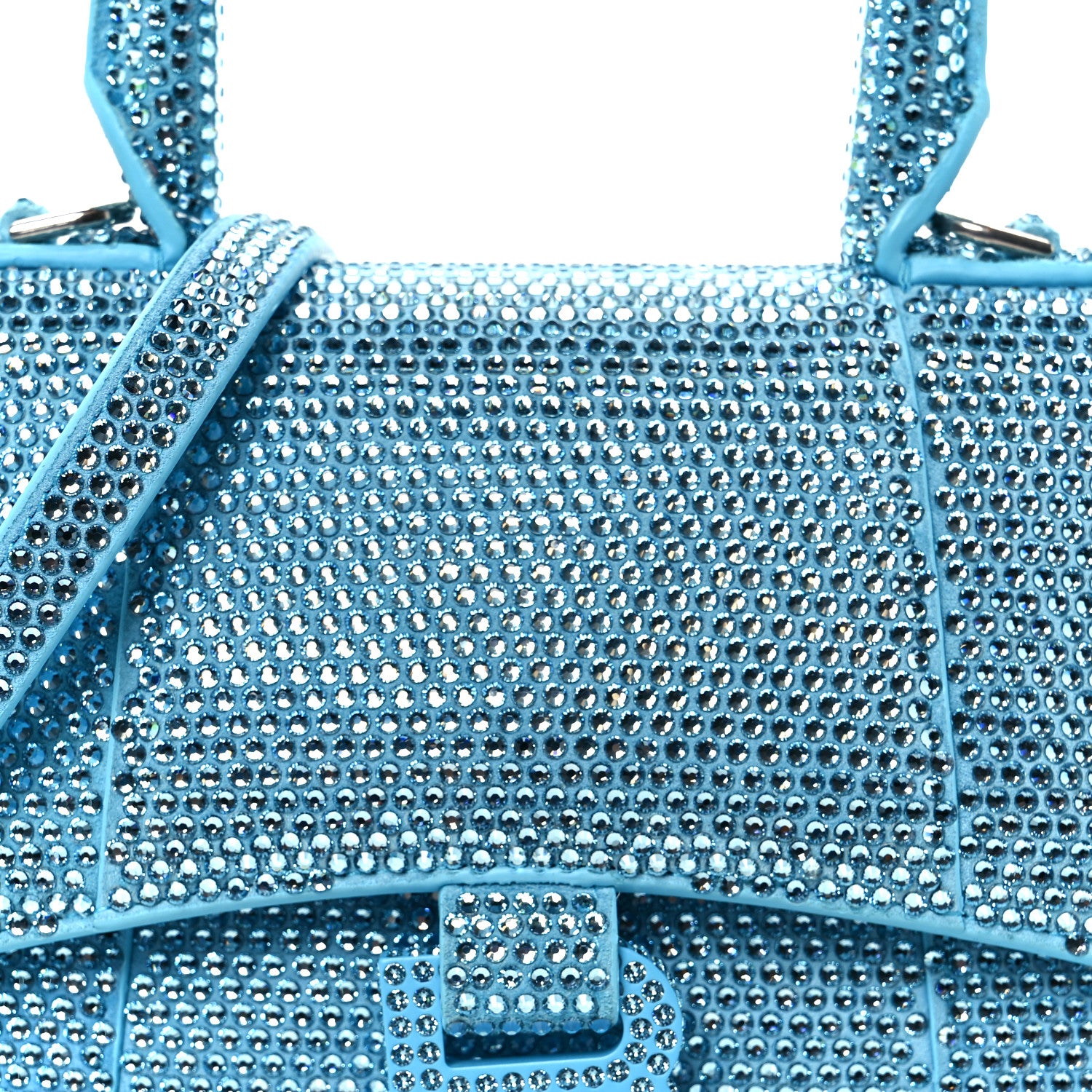 Balenciaga Strass Suede Hourglass Top Handle Bag XS Light Blue