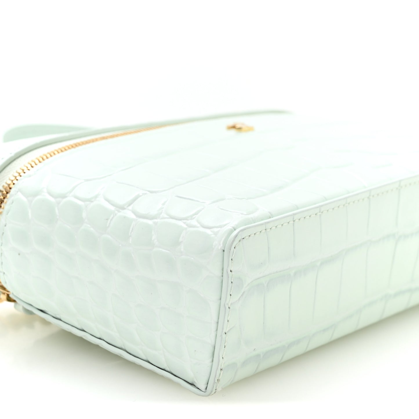 Calfskin Crocodile Embossed Crococo Top Handle Slim Vanity Case With Chain Light Blue