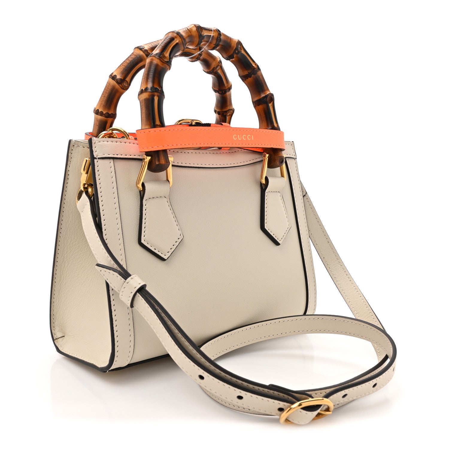 Gucci Wonka Grain Calfskin Mini Diana Tote Bag Mystic White Orange Fluo 2 of 10