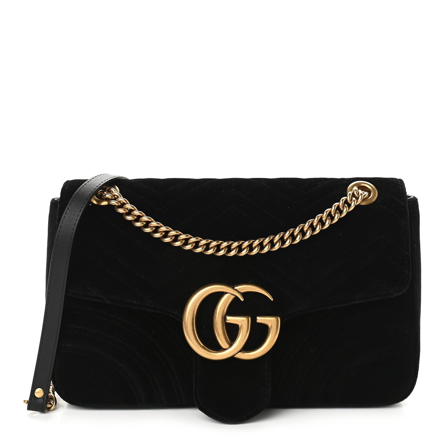 Velvet Matelasse Medium GG Marmont Shoulder Bag Black