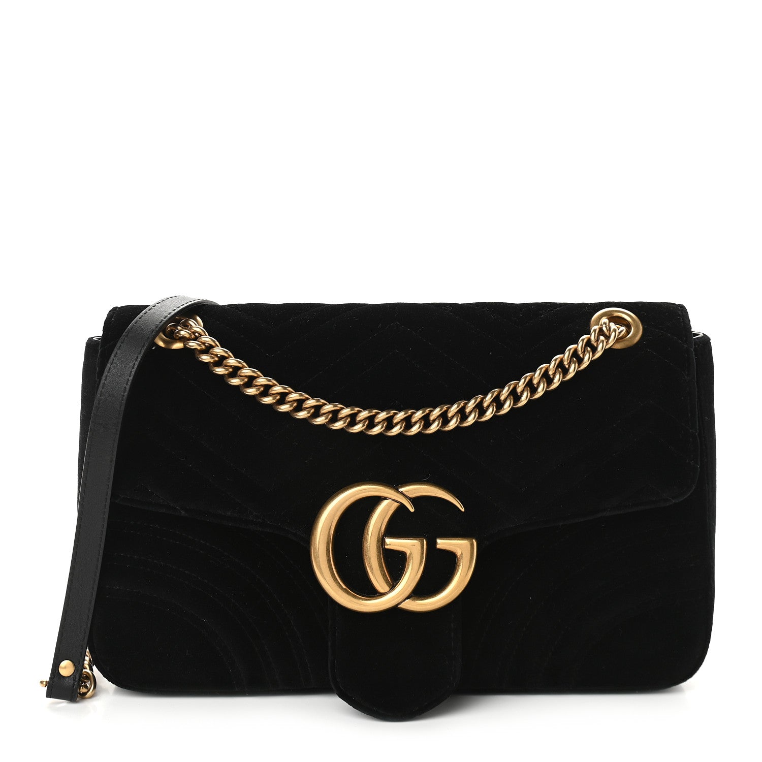 Gucci Velvet Matelasse Medium GG Marmont Shoulder Bag Black 1 of 9