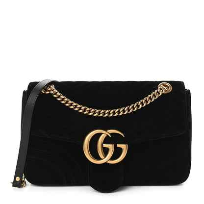 Gucci Velvet Matelasse Medium GG Marmont Shoulder Bag Black 1 of 9