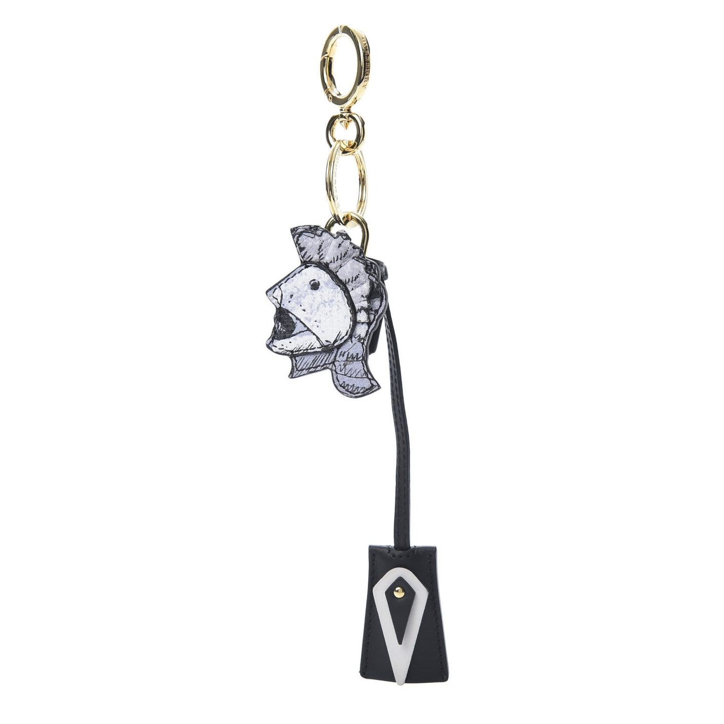 Calfskin Pallas Helmet Key Charm with Padlock Black White