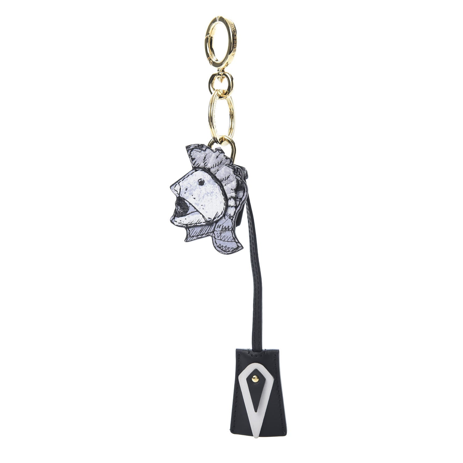 Burberry Calfskin Pallas Helmet Key Charm with Padlock Black White 1 of 4