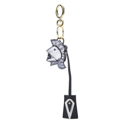 Burberry Calfskin Pallas Helmet Key Charm with Padlock Black White 1 of 4