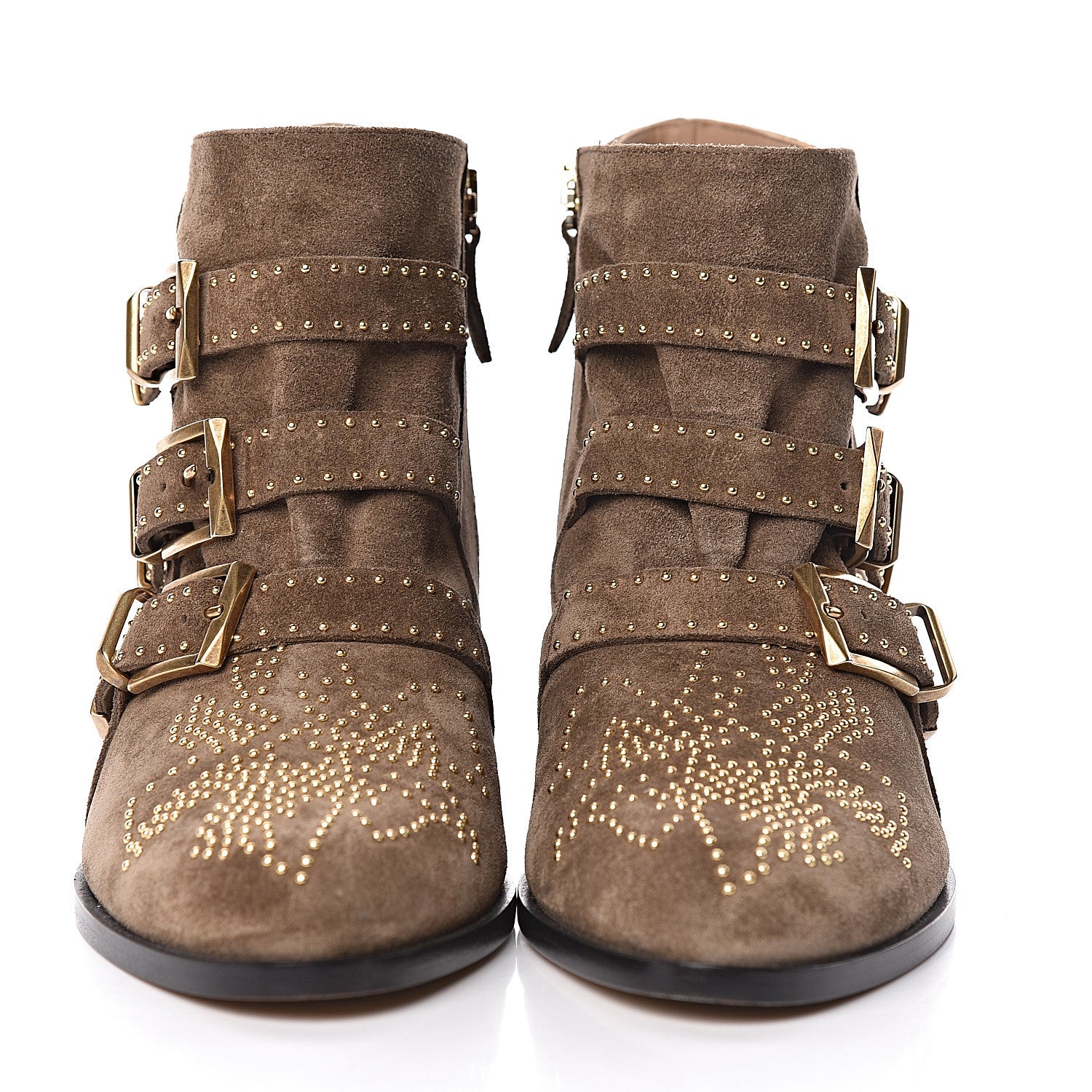 Chloe Suede Sheepskin Studded Susanna Ankle Boots 40.5 Dark Greige 2 of 8