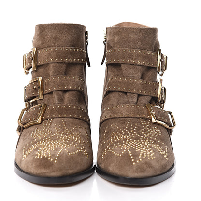 Chloe Suede Sheepskin Studded Susanna Ankle Boots 40.5 Dark Greige 2 of 8