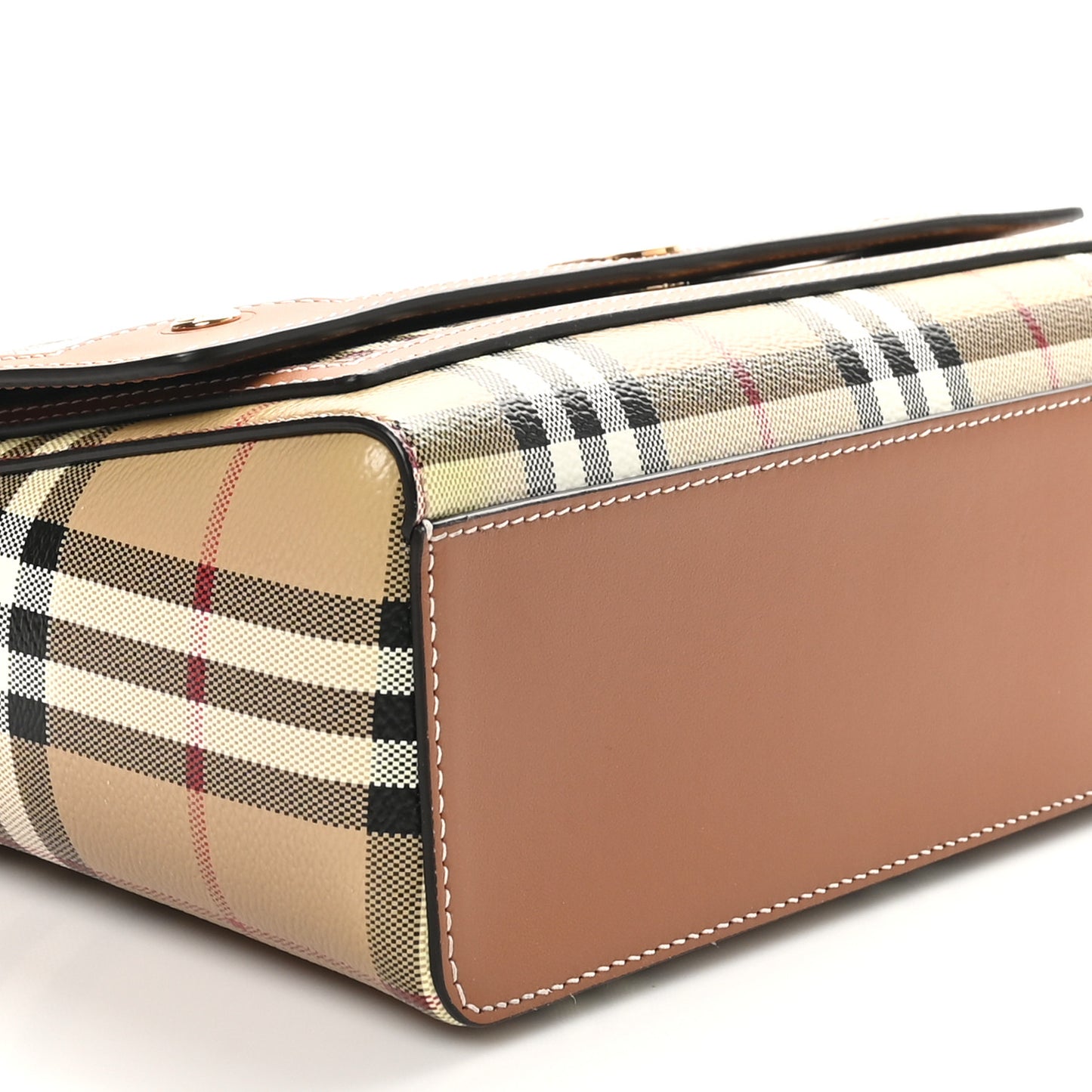 Coated Canvas Calfskin Vintage Check Medium Note Crossbody Bag Briar Brown