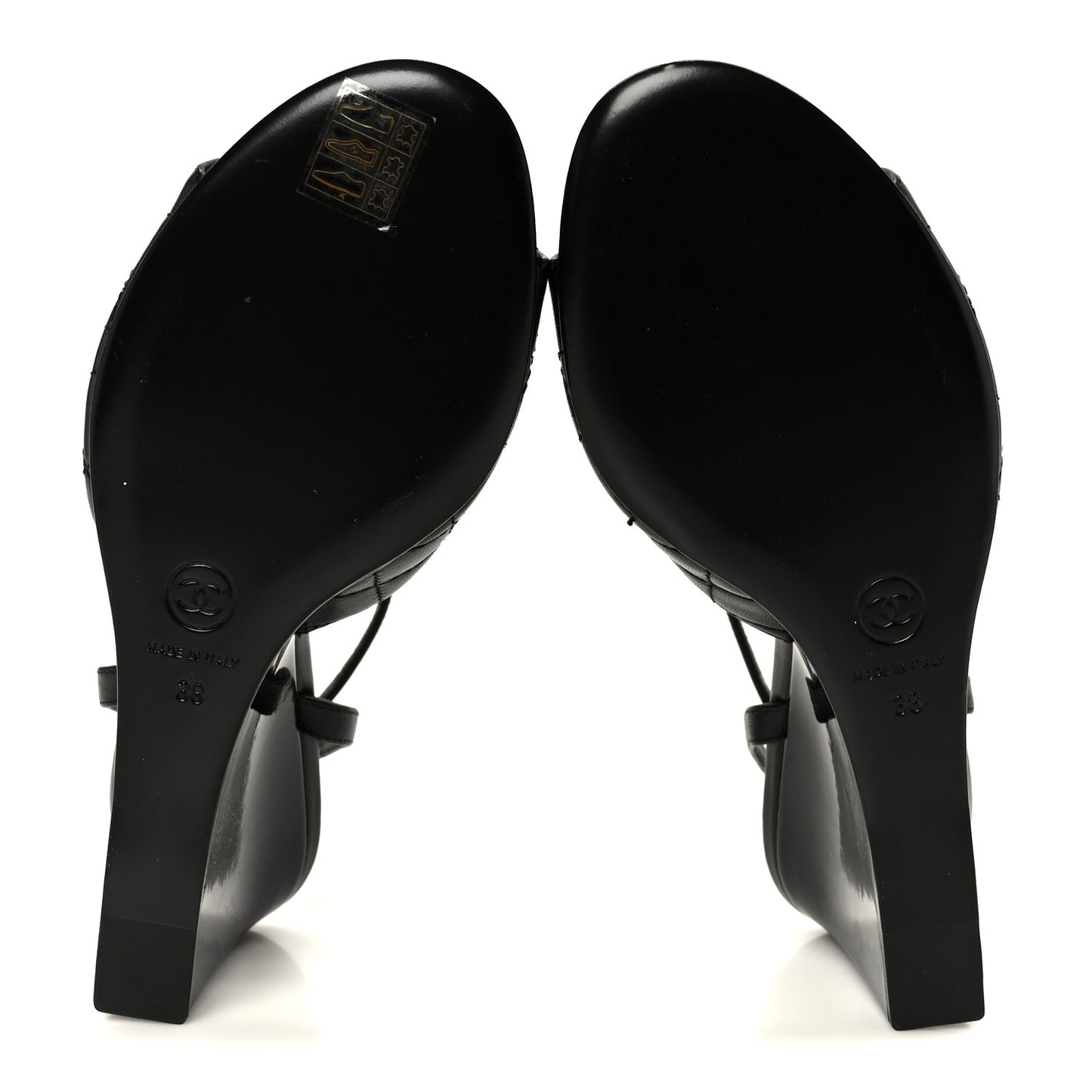 Lambskin Patent Quilted Wedge Sandals  38 Black