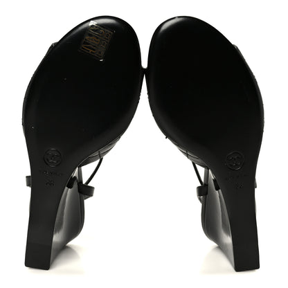 Chanel Lambskin Patent Quilted Wedge Sandals  38 Black 6 of 9