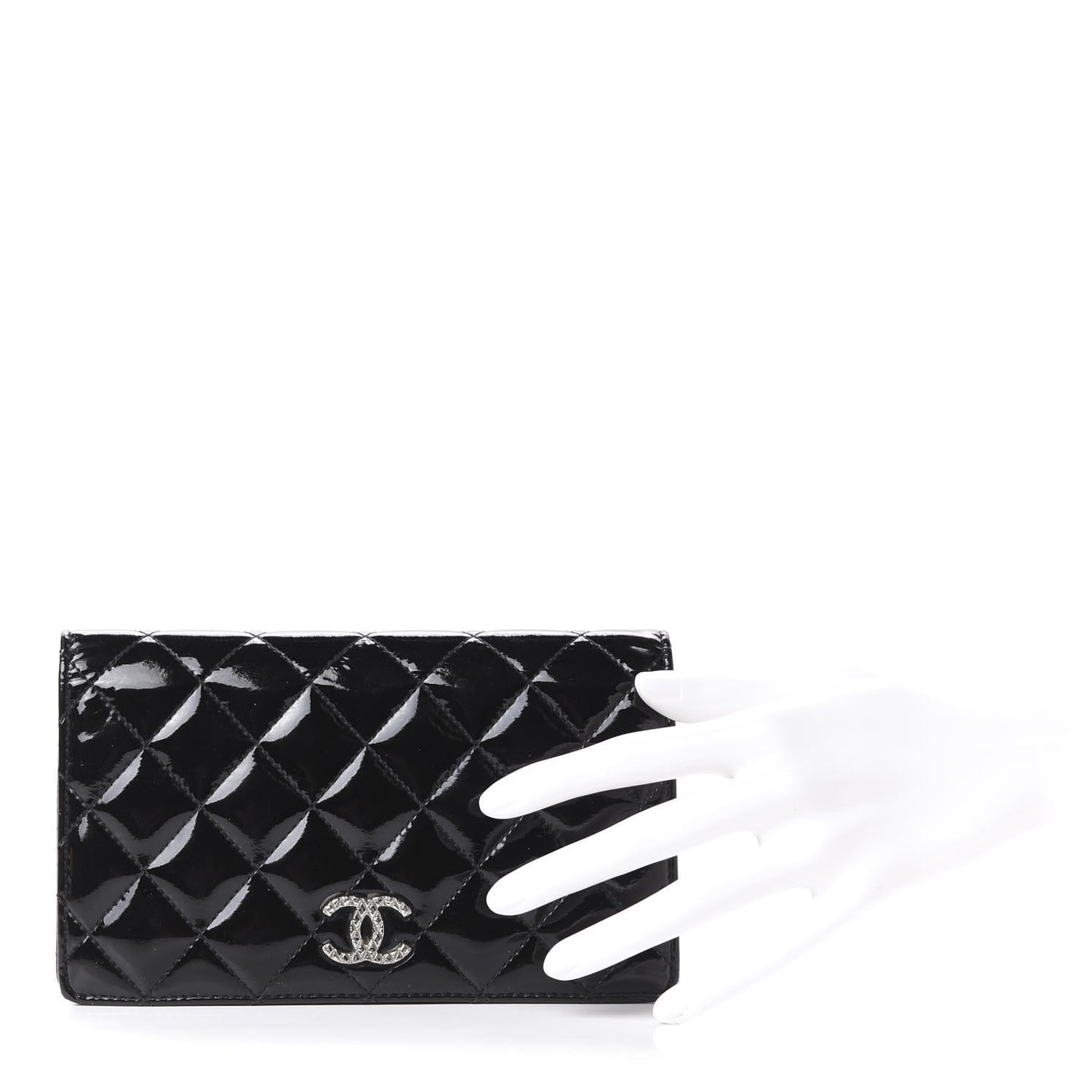 Patent Quilted Brilliant Yen Wallet Black