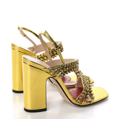 Gucci Nappa Silk Crystal Bertie High Heel Sandals 36 Gold 4 of 9