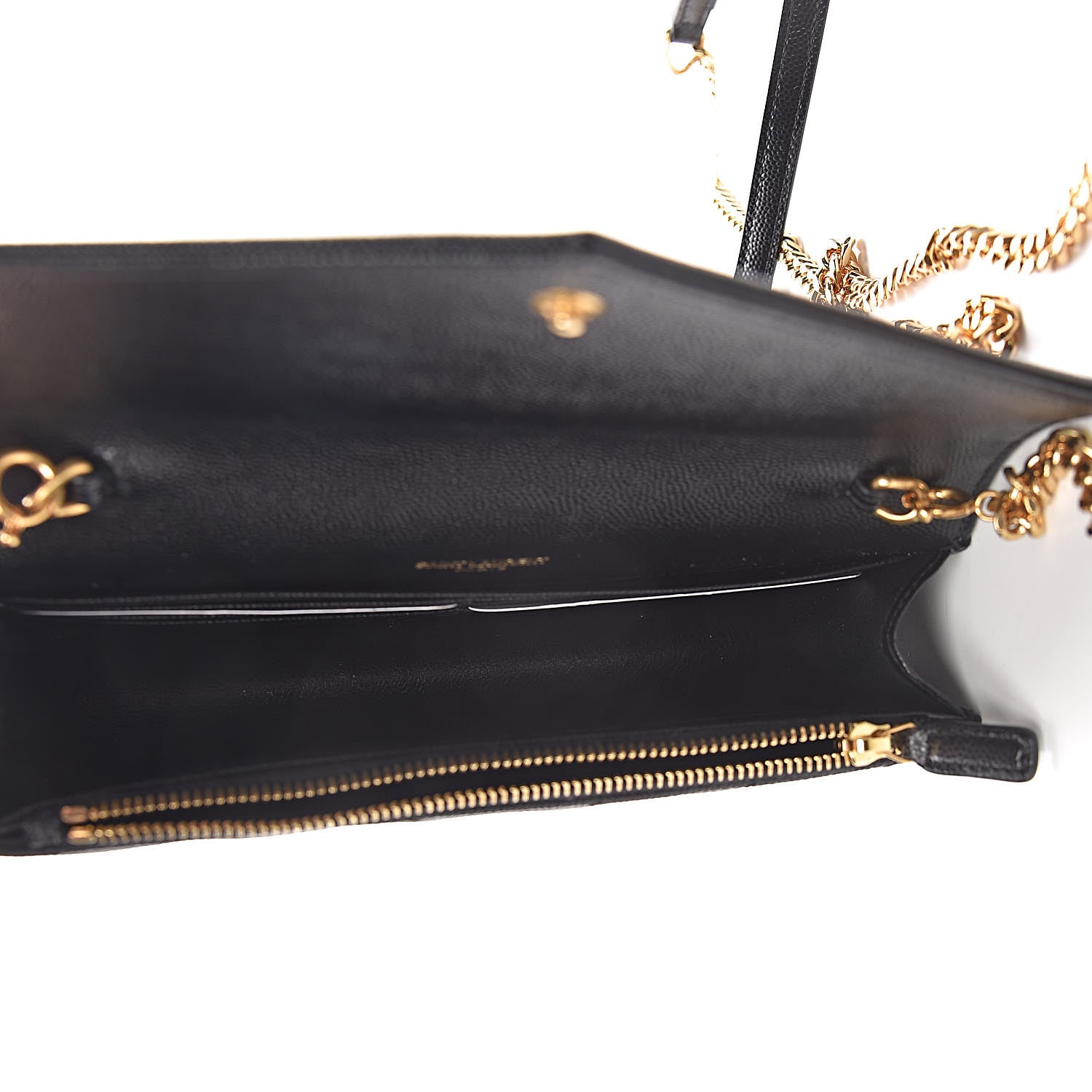 Saint Laurent Grain De Poudre Matelasse Chevron Monogram Envelope Chain Wallet Black 5 of 13