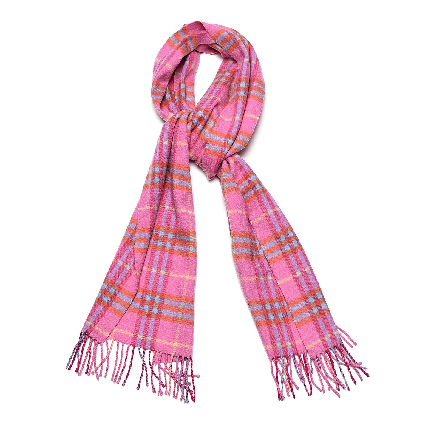 Cashmere Vintage Check Fringe Scarf Bright Pink