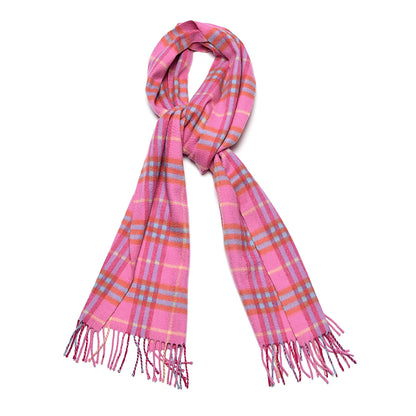 Burberry Cashmere Vintage Check Fringe Scarf Bright Pink 1 of 4