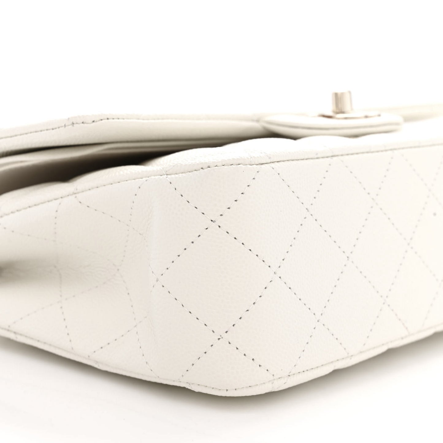 Caviar Quilted Medium Double Flap White