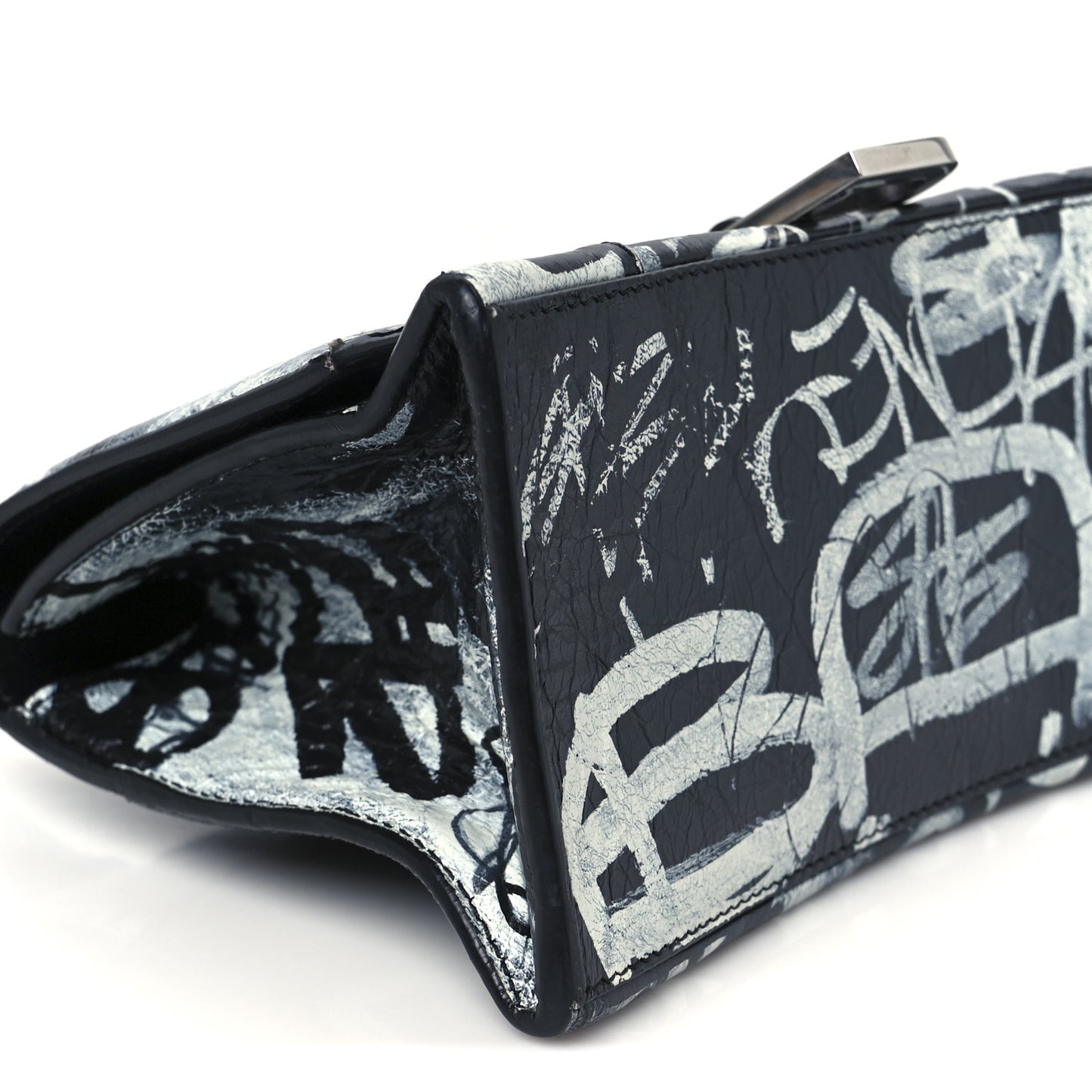 Agneau Graffiti Logo Small Hourglass Top Handle Bag Black