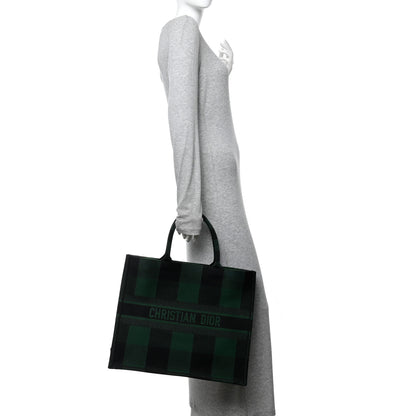 Christian Dior Canvas Embroidered Checkered Book Tote Black Green 2 of 12