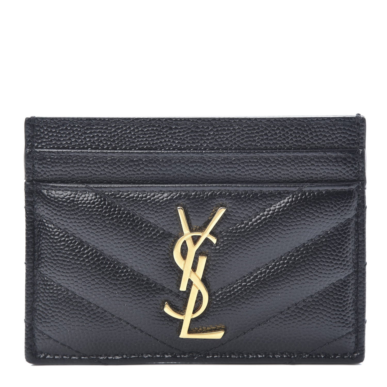 Saint Laurent Grain De Poudre Matelasse Chevron Monogram Credit Card Case Black 1 of 8