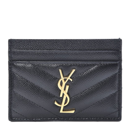 Saint Laurent Grain De Poudre Matelasse Chevron Monogram Credit Card Case Black 1 of 8