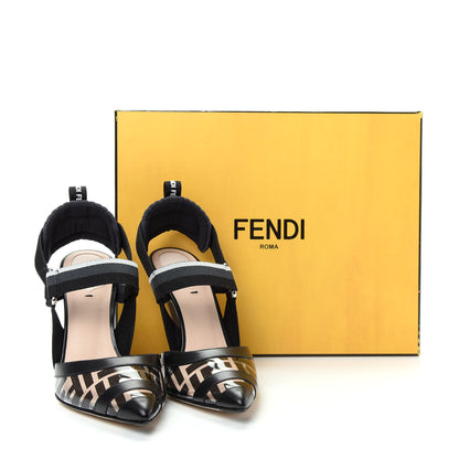 Fendi PVC Calfskin FF Colibri Slingback High-Heel Pumps 37.5 Black 10 of 10