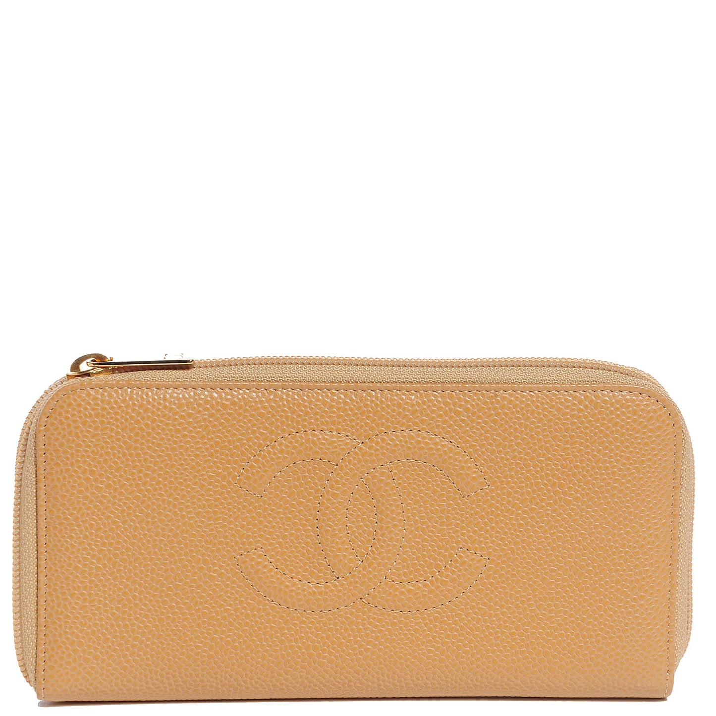 Caviar CC Large Zip Around Wallet Beige