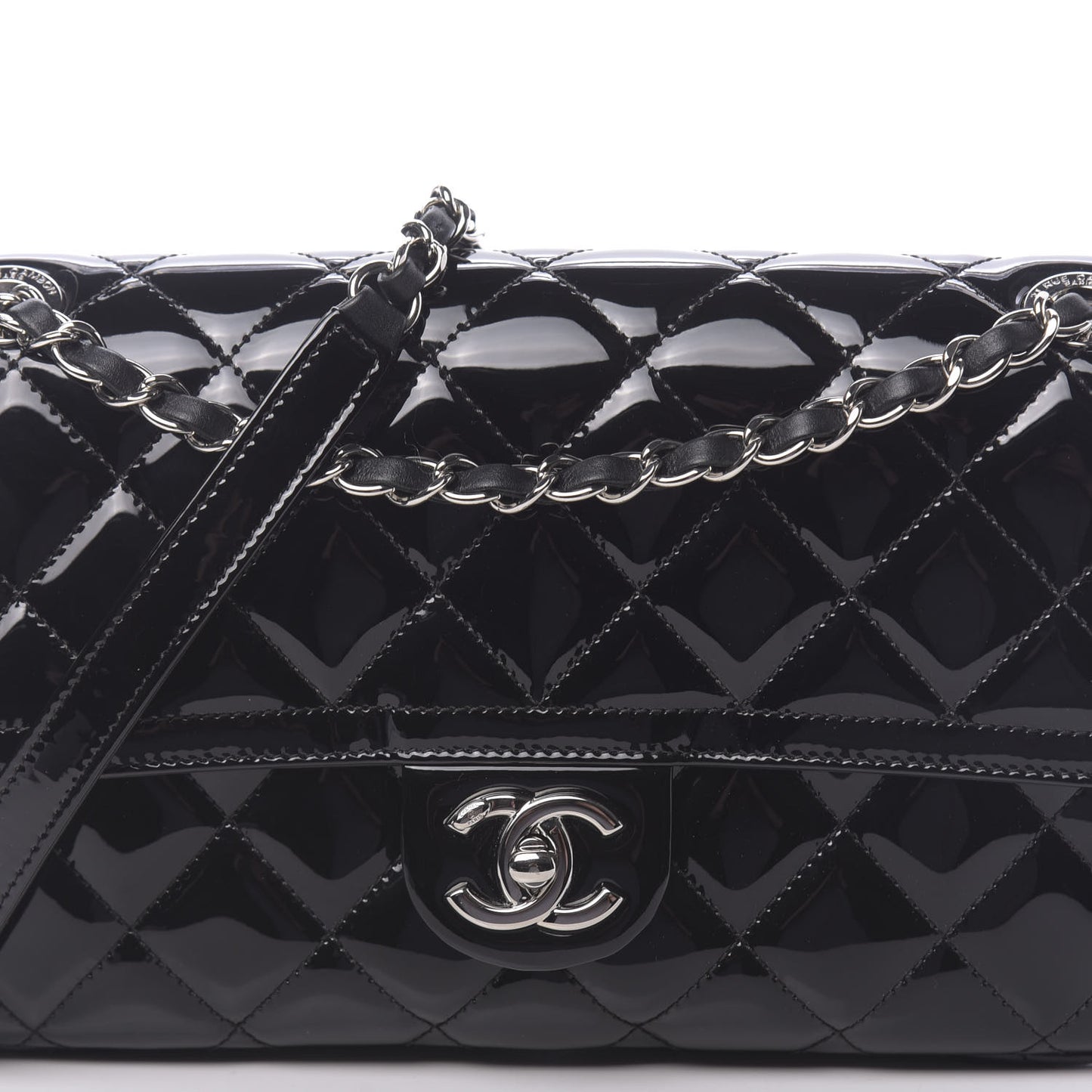 Patent Quilted Large Coco Shine Flap Black