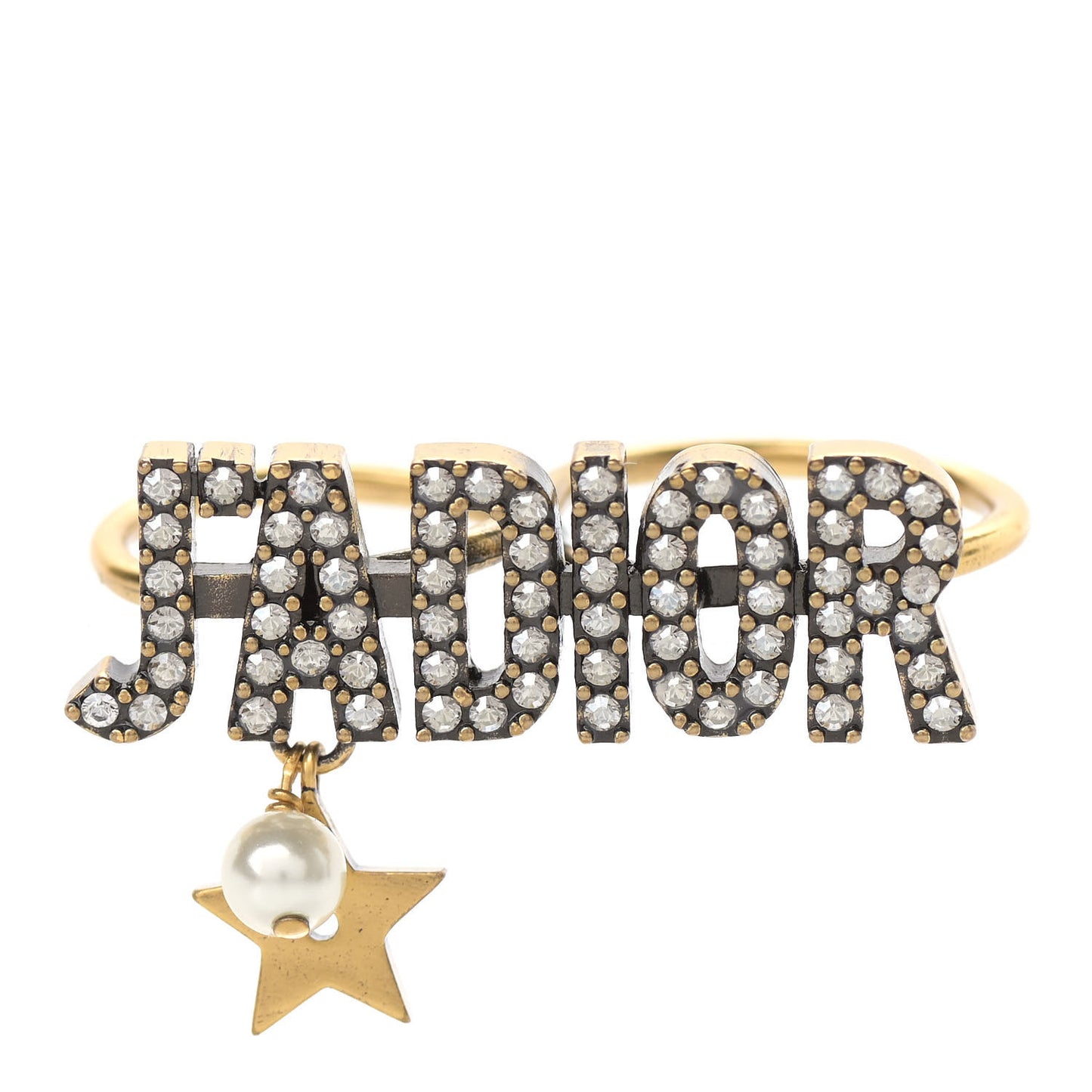 Crystal Pearl J'Adior Double Ring Aged Gold