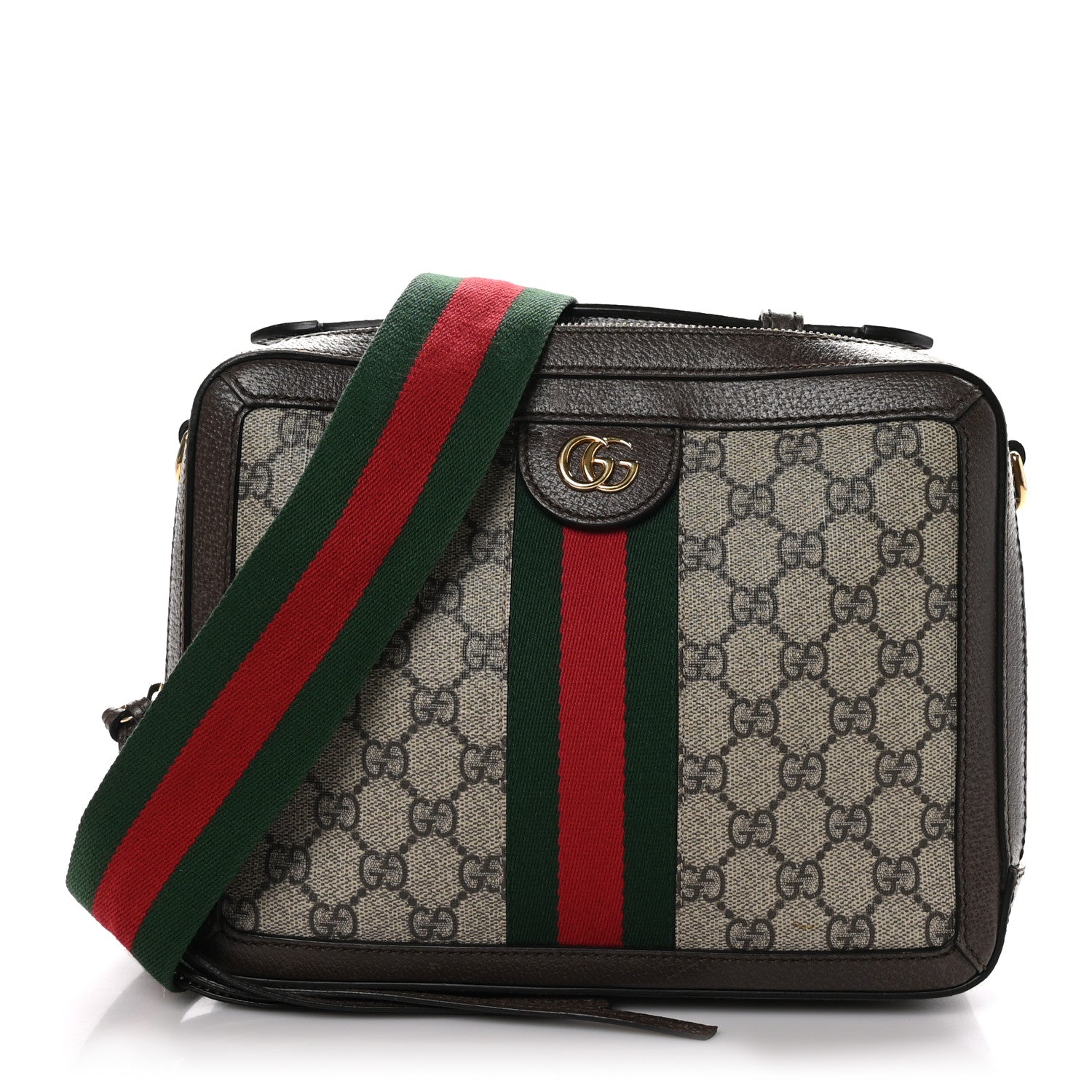 Gucci GG Supreme Monogram Web Small Ophidia Top Handle Shoulder Bag Brown 1 of 14