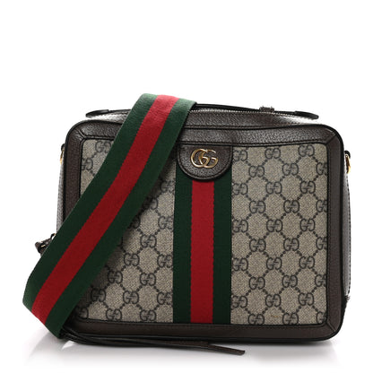 Gucci GG Supreme Monogram Web Small Ophidia Top Handle Shoulder Bag Brown 1 of 14