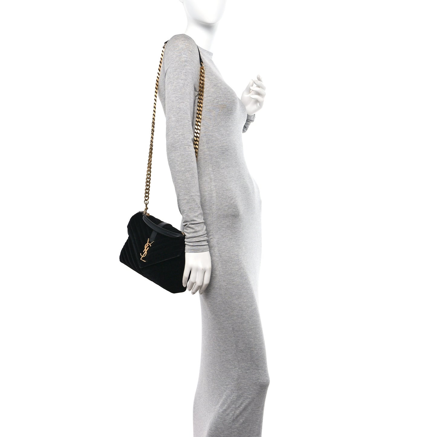 Velvet Y Quilted Monogram Small Loulou Chain Satchel Black