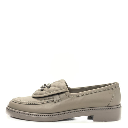 Chanel Shiny Lambskin Quilted CC Turnlock Loafers 38.5 Grey 1 of 11