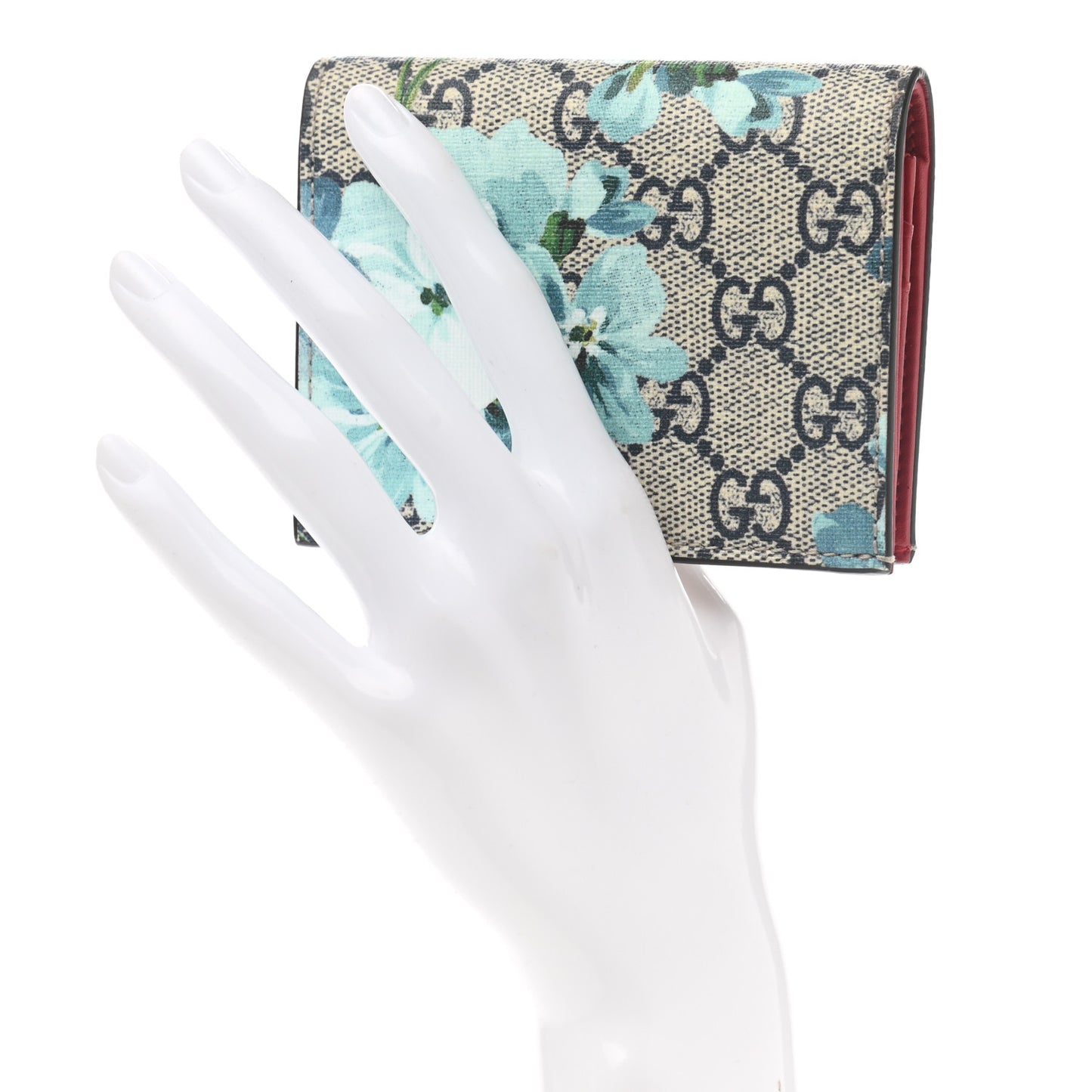 GG Supreme Monogram Blooms Card Case Beige Blue Navy Hibiscus Red