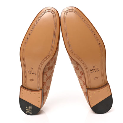 Gucci Canvas GG Monogram Horsebit Mens Jordaan Loafers 10.5 Beige Ruggine Light Brown 5 of 8
