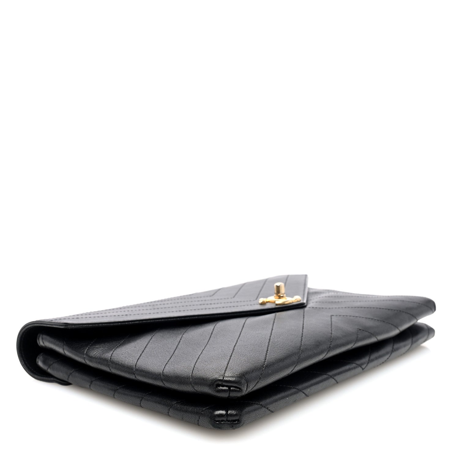 Chanel Lambskin Chevron Quilted Envelope Clutch Black 4 of 10