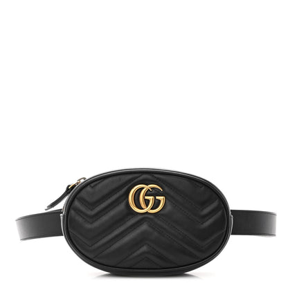 Gucci Calfskin Matelasse GG Marmont Belt Bag 85 34 Black 1 of 10