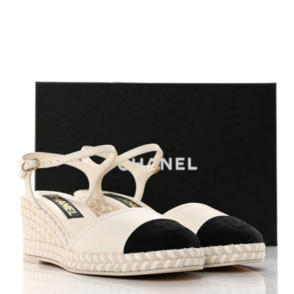 Chanel Lambskin Grosgrain CC Espadrilles Wedges 40 White Black 9 of 9