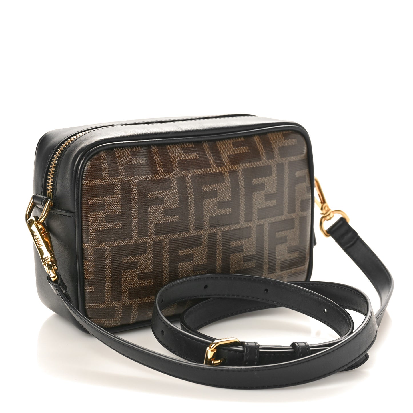 Glazed Fabric Vitello Century FF 1974 Stamp Patch Mini Camera Case Mogano Panna Black