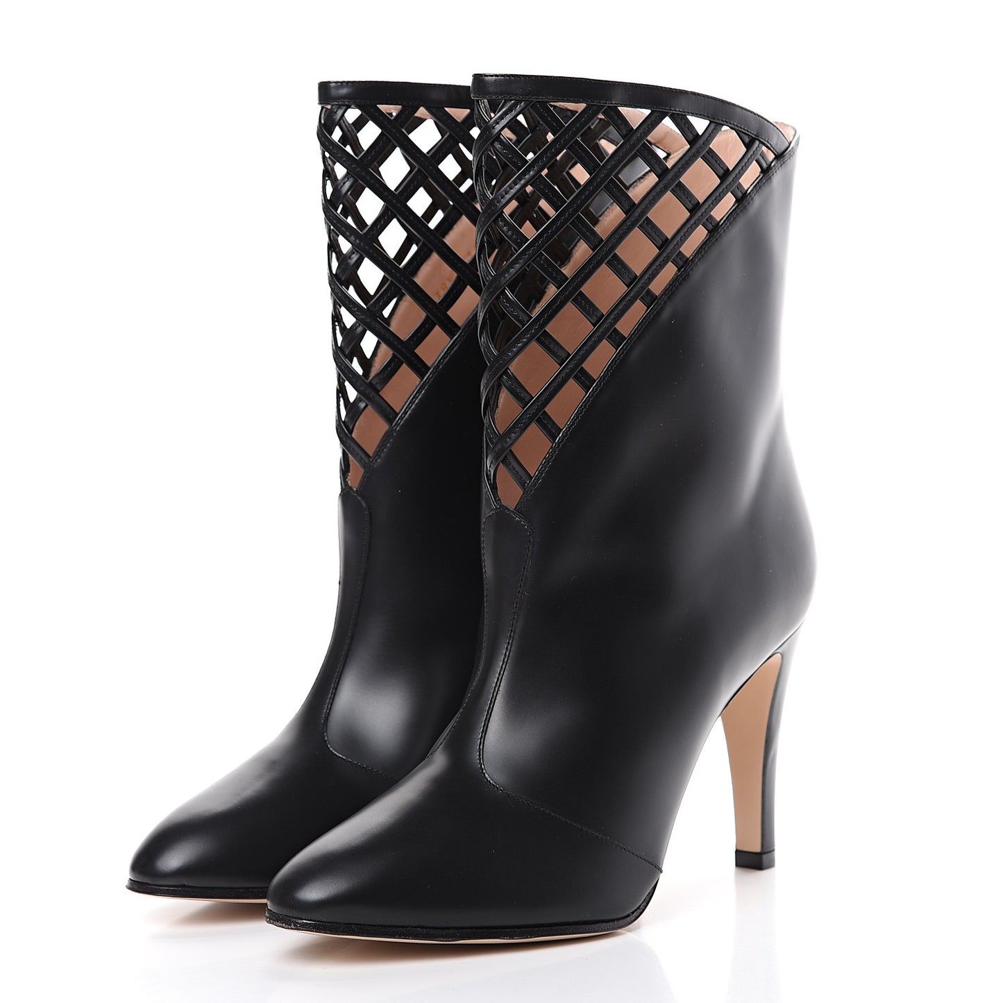Plume Calfskin Damir Lattice Cutout Boots 38.5 Black