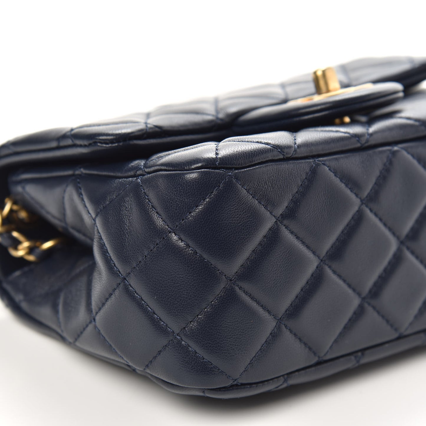Lambskin Quilted Mini Pearl Crush Flap Navy Blue
