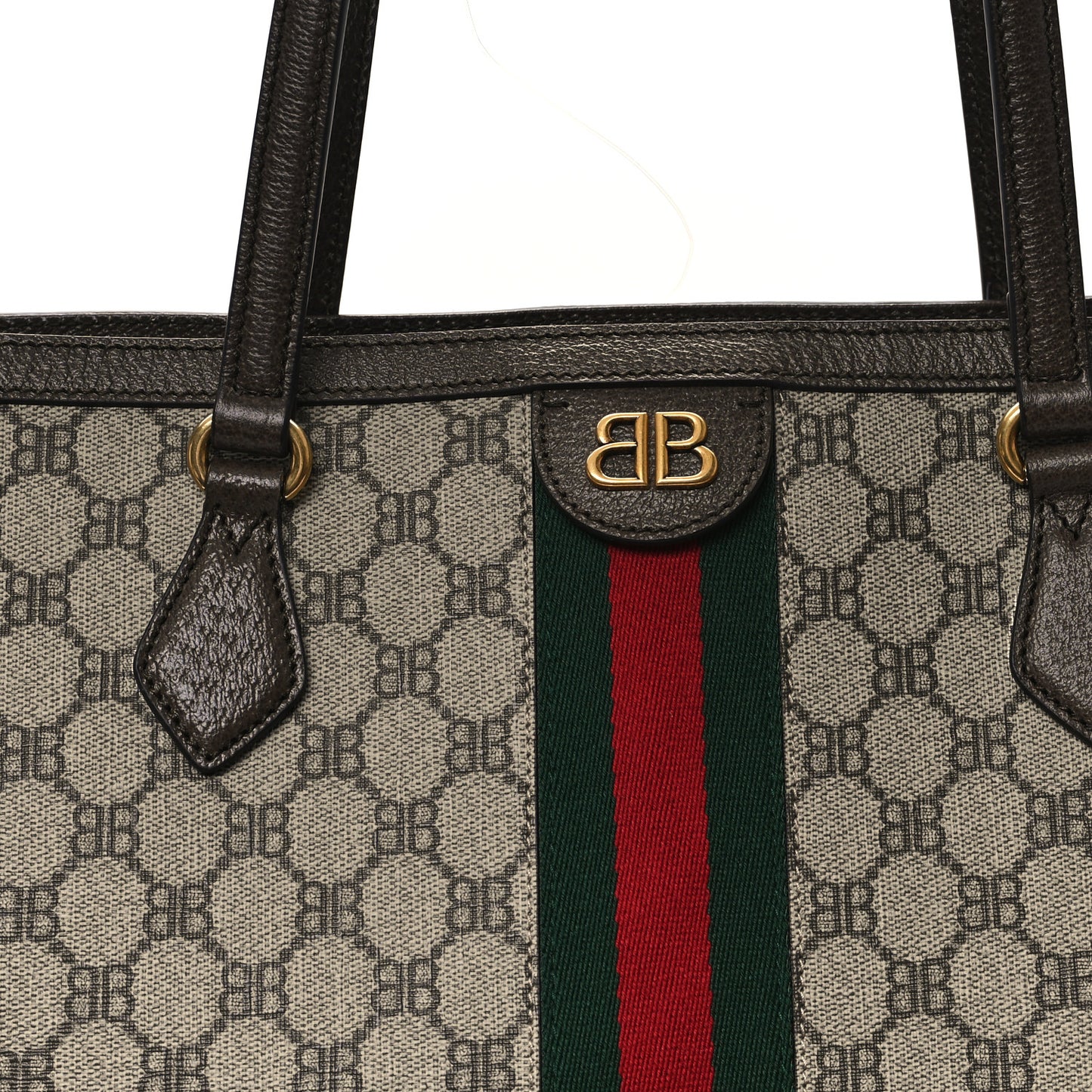 X BALENCIAGA BB Supreme Monogram Web Large Ophidia Shopping Tote Beige New Acero