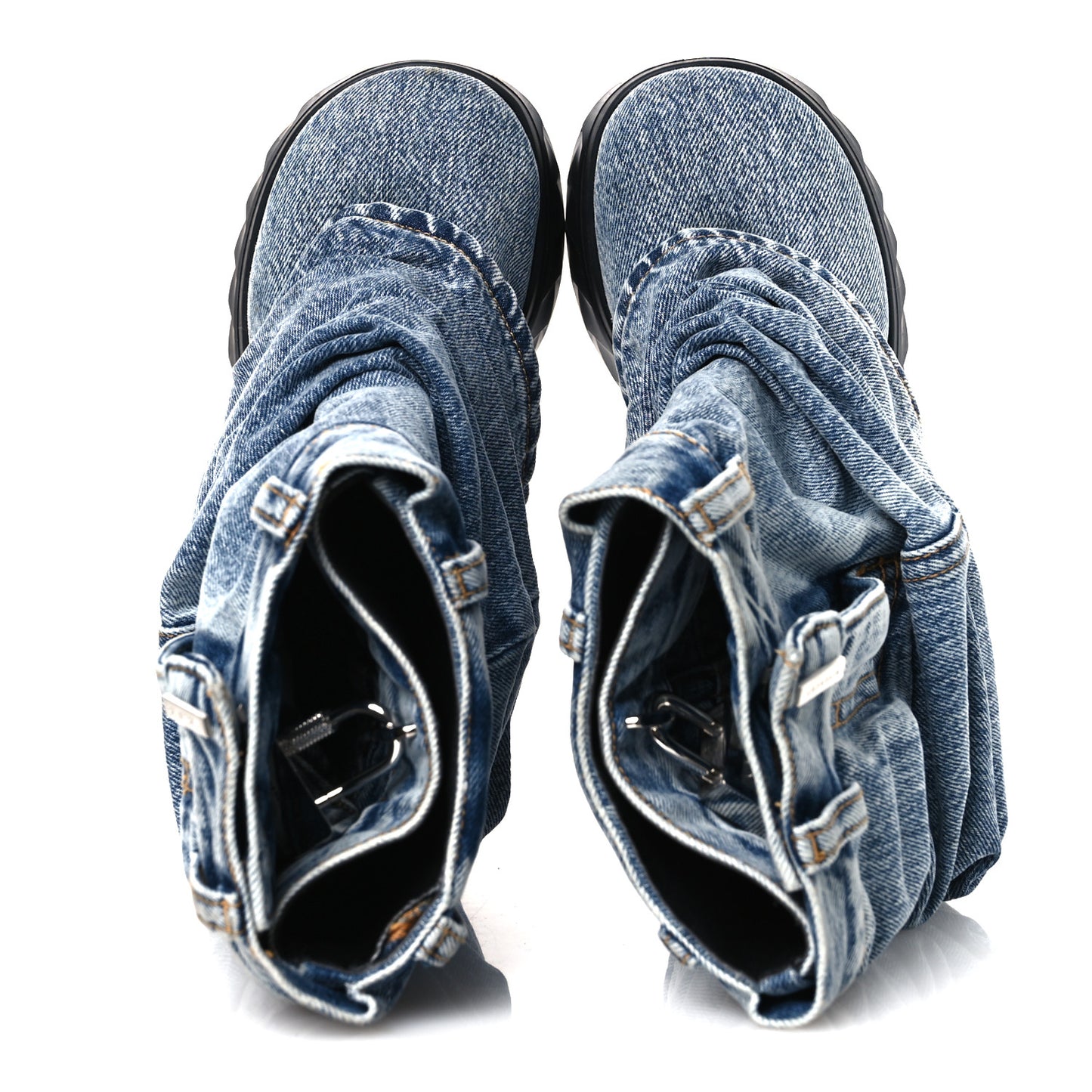 Boyfriend Denim Shark Lock Biker Ankle Boots 38 Medium Blue