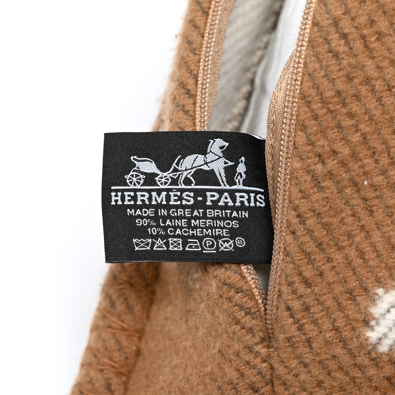 Hermes Wool Cashmere Avalon Pillow GM Ecru Camel 3 of 3