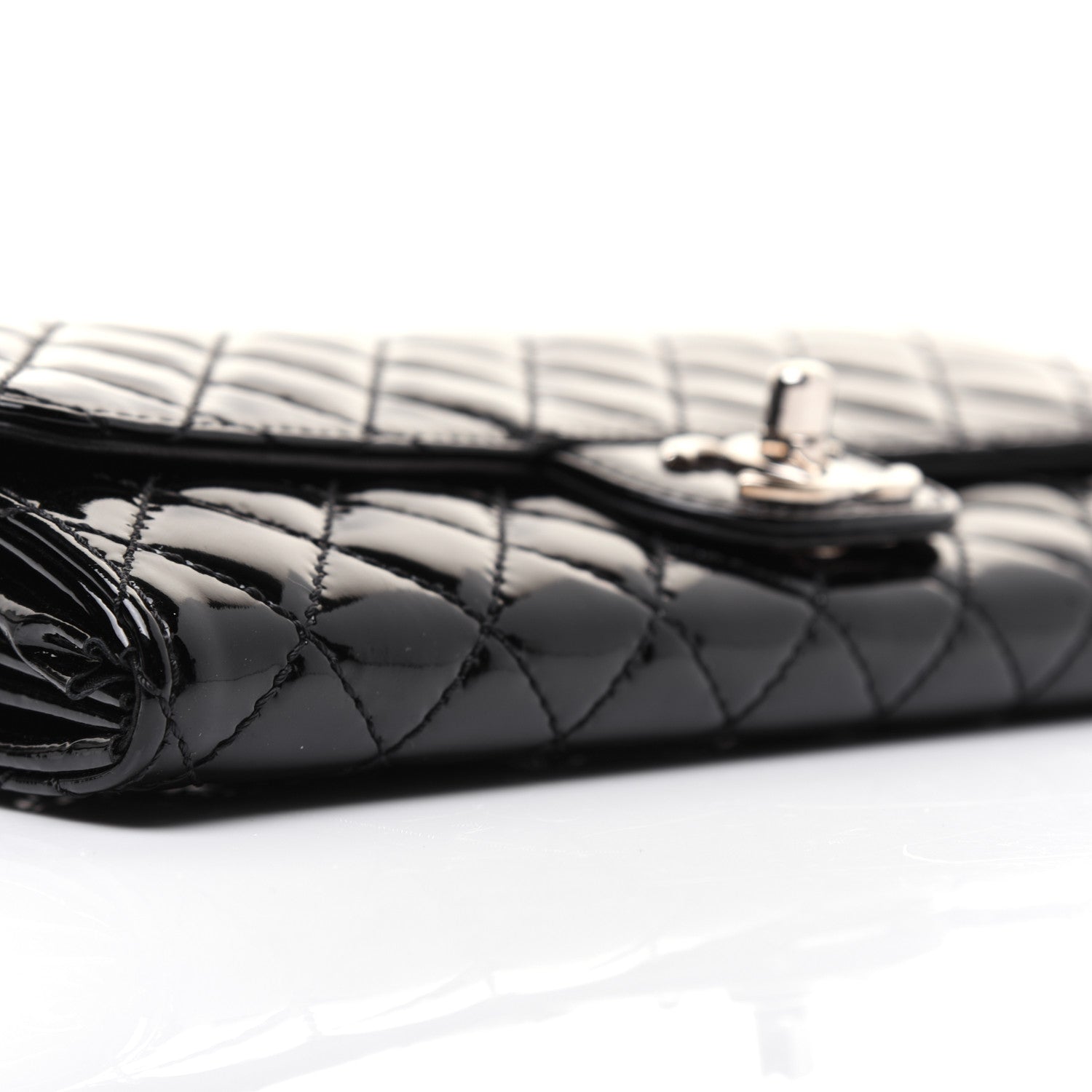 Chanel Patent Calfskin Quilted Flap Clutch With Chain Black 6 of 14